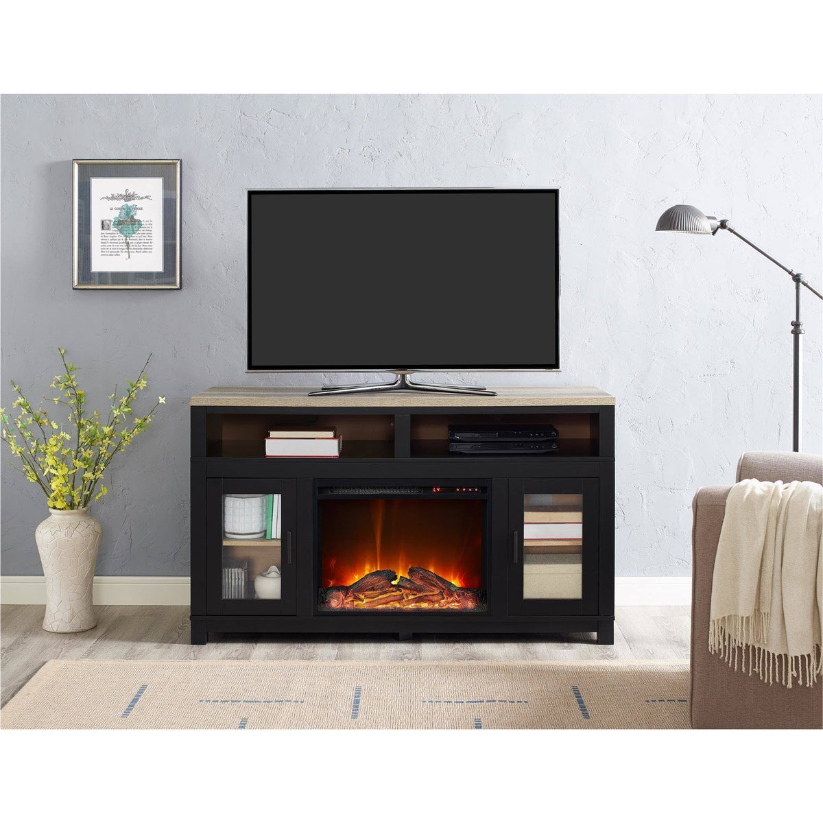 Black Electric Fireplace TV Stand F9720