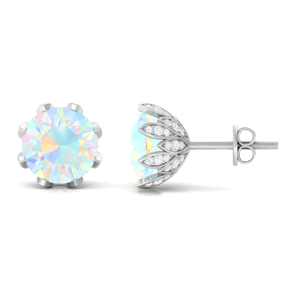 Floral Stud Earrings with Diamond, 925 Sterling Silver E66792