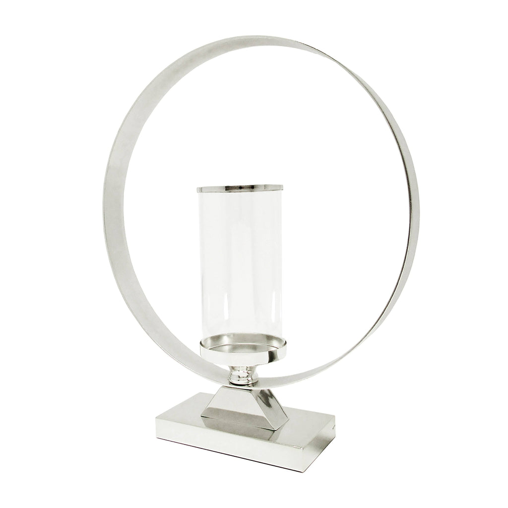 Silver Round Circle Ring Hurricane Candle Holder G34861