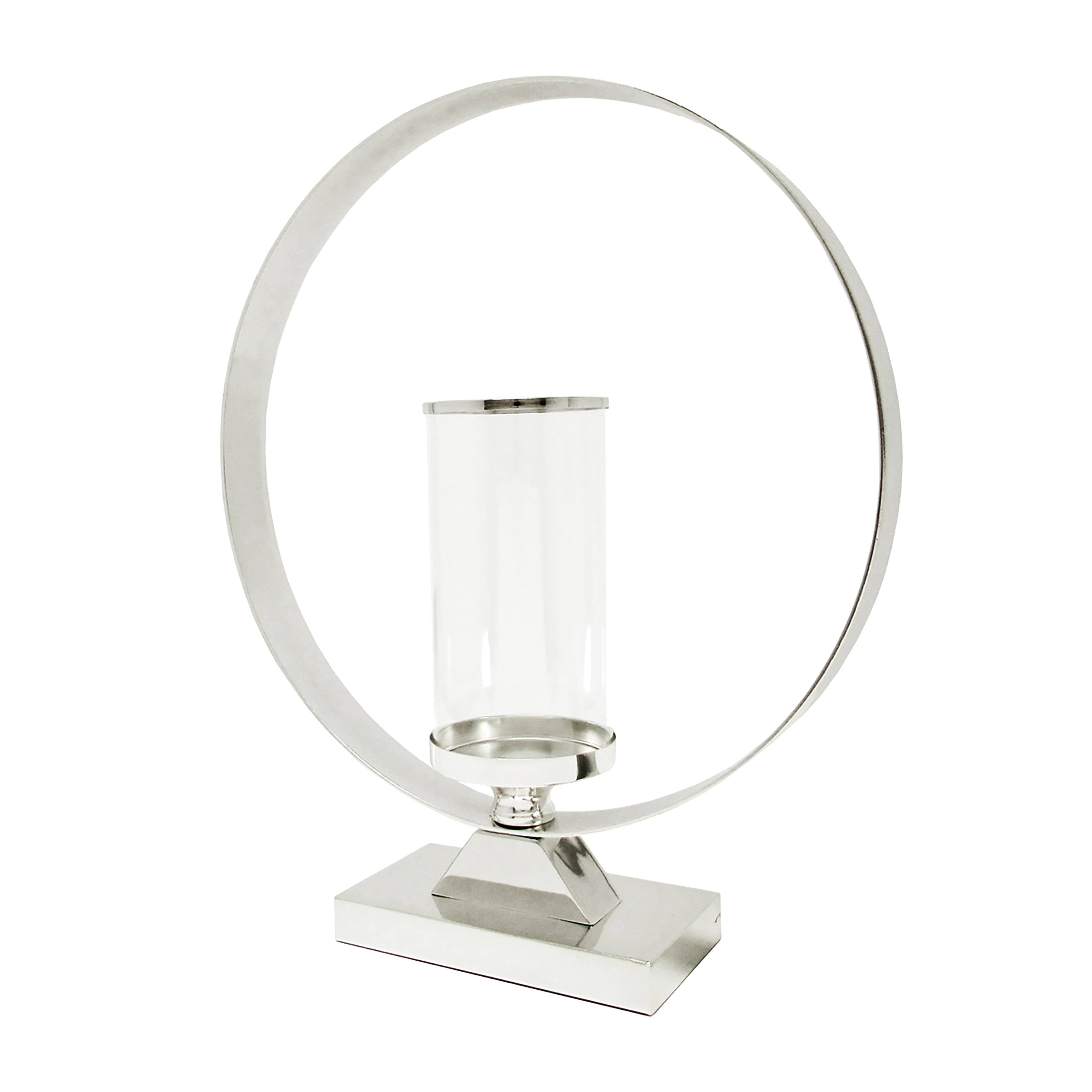 Silver Round Circle Ring Hurricane Candle Holder G34861