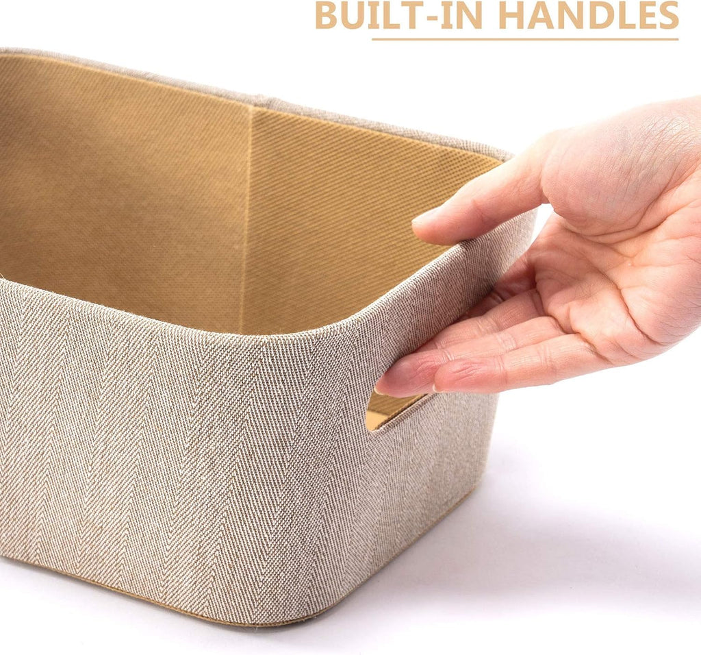 Khaki 3 Pack Storage Baskets with Bamboo Lids Q574