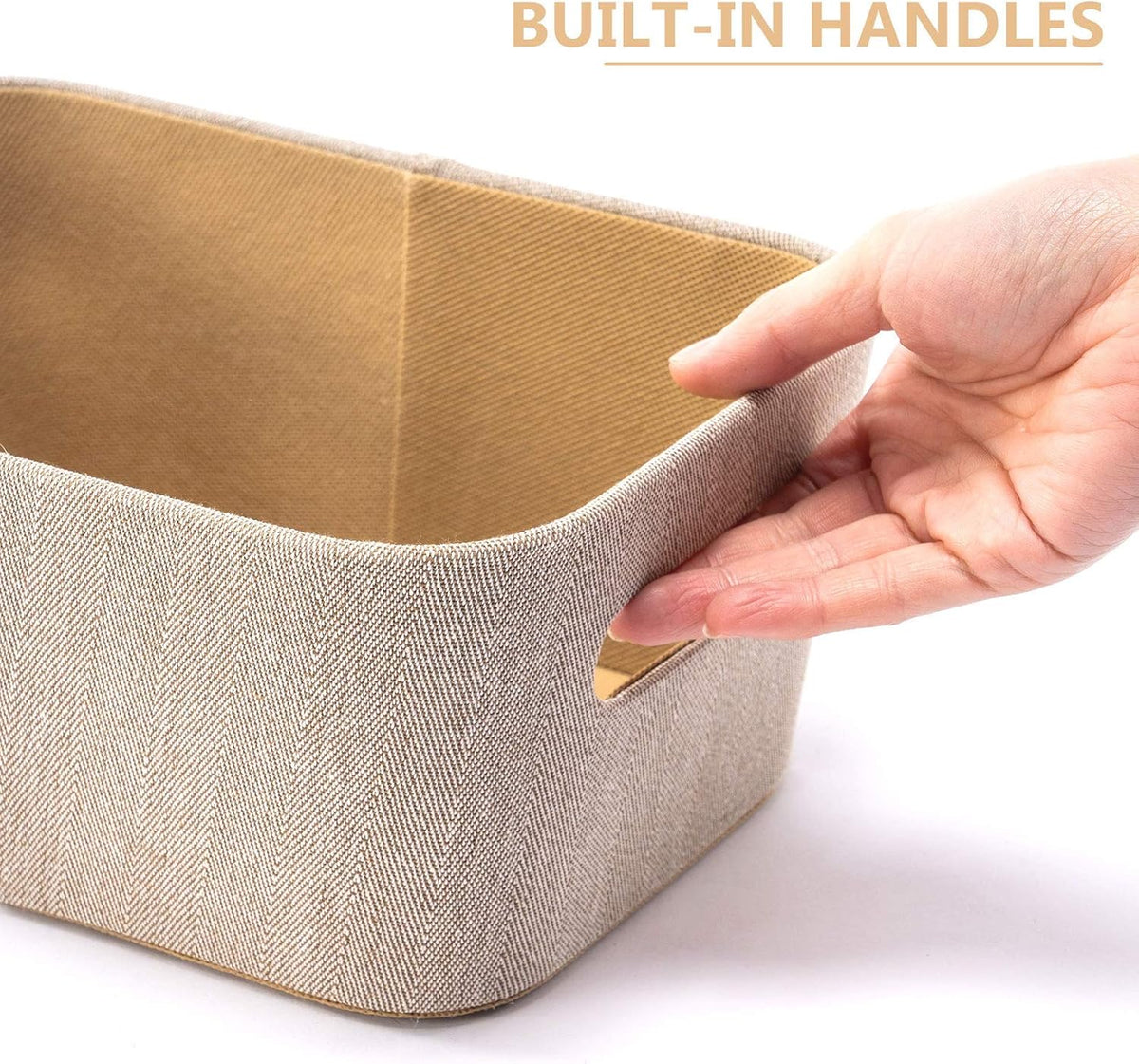 Khaki 3 Pack Storage Baskets with Bamboo Lids Q574