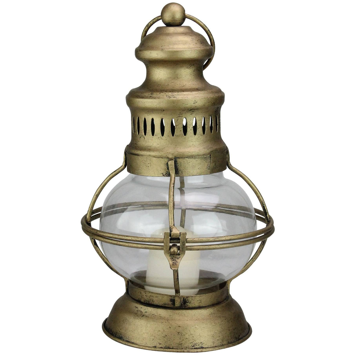 10” Golden Glass Christmas Candle Lantern X1311