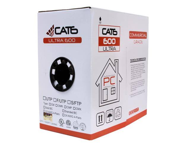 Cat6 Bulk Riser Ethernet Cable, CMR UL Listed Solid Copper UTP, 24 AWG 1000ft White M1858