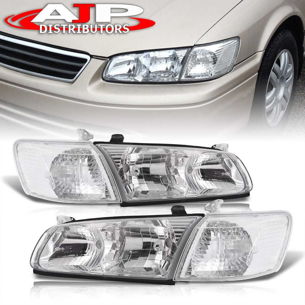 Chrome Housing Clear Lens Headlights Assembly Left Right Pair Bumper Corner Lights Lamps Set B367