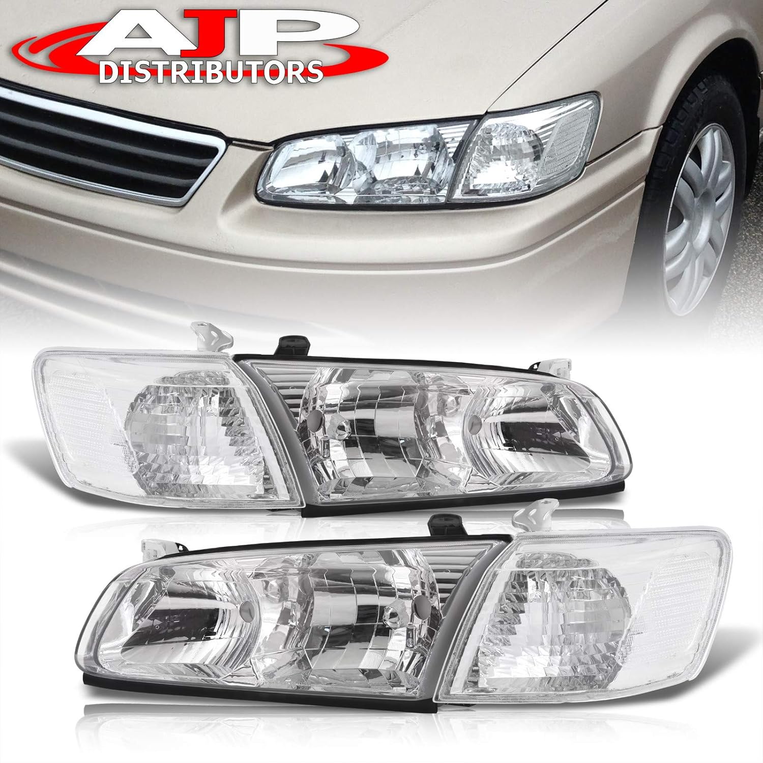 Chrome Housing Clear Lens Headlights Assembly Left Right Pair Bumper Corner Lights Lamps Set B367