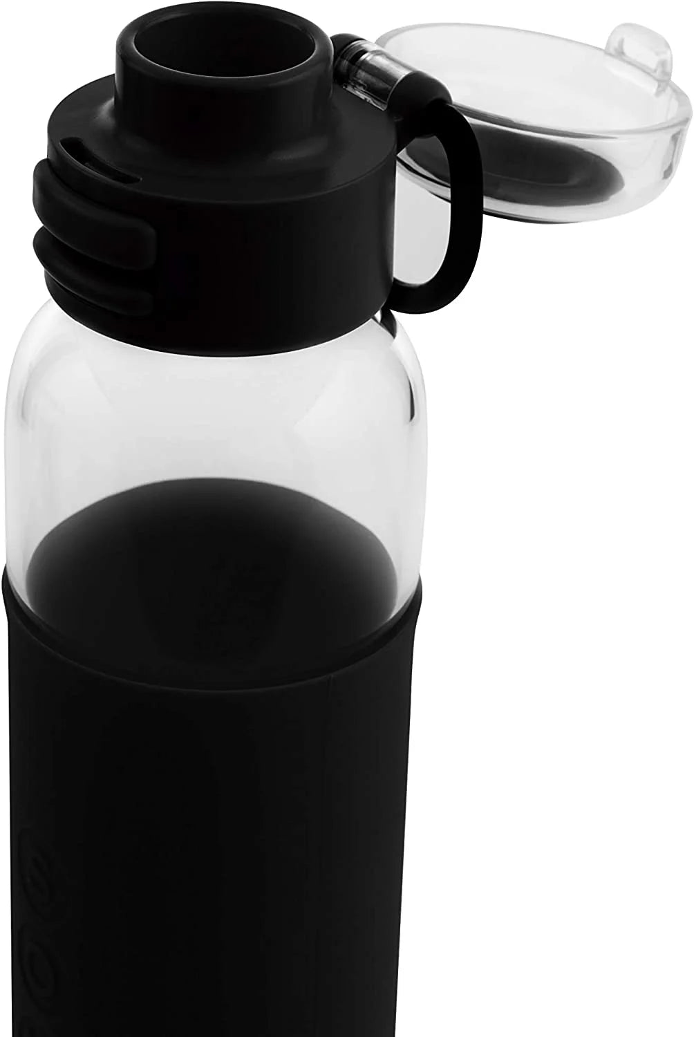 Black Glass Sport Water Bottle with Silicone Sleeve and Flip Top Lid X760431
