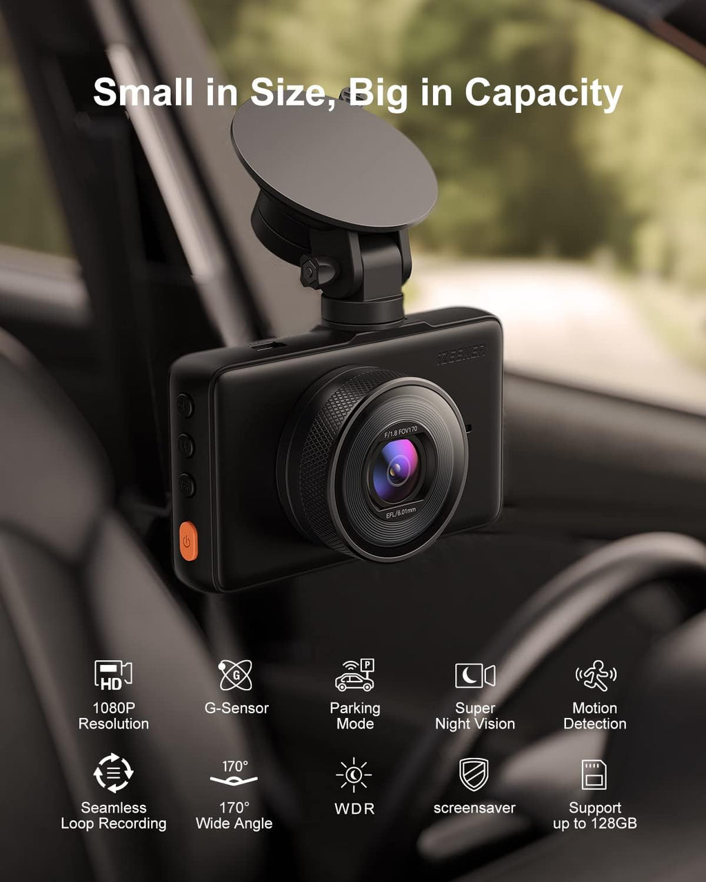 Dash Cam 1080P with 3 Inch LCD Screen, 170° Wide Angle, Pack of 2 P186