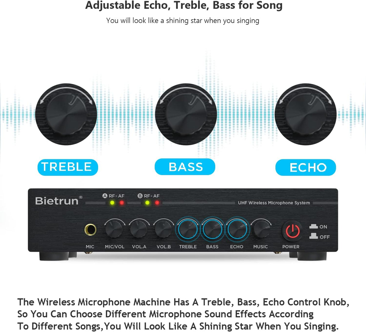 UHF Dual Channel Wireless Microphones with Bluetooth, Metal Cordless Handheld Dynamic Mics Z584725