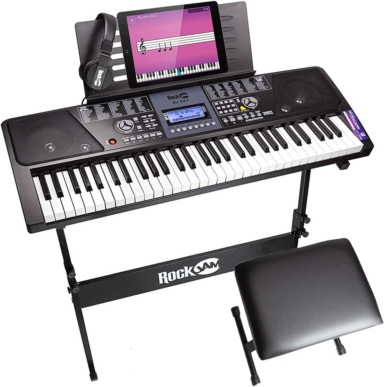 61 Key Keyboard Piano With LCD Display Kit, Keyboard Stand, Piano Bench, Headphones D2311