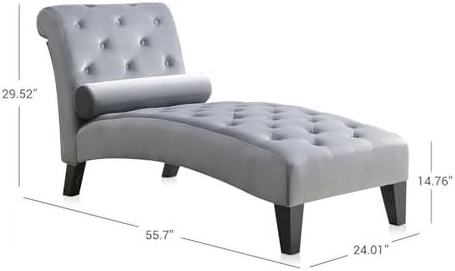 Beige Upholstered Chaise Lounge Sofa with Button Tufted Back and Hardwood Legs N116
