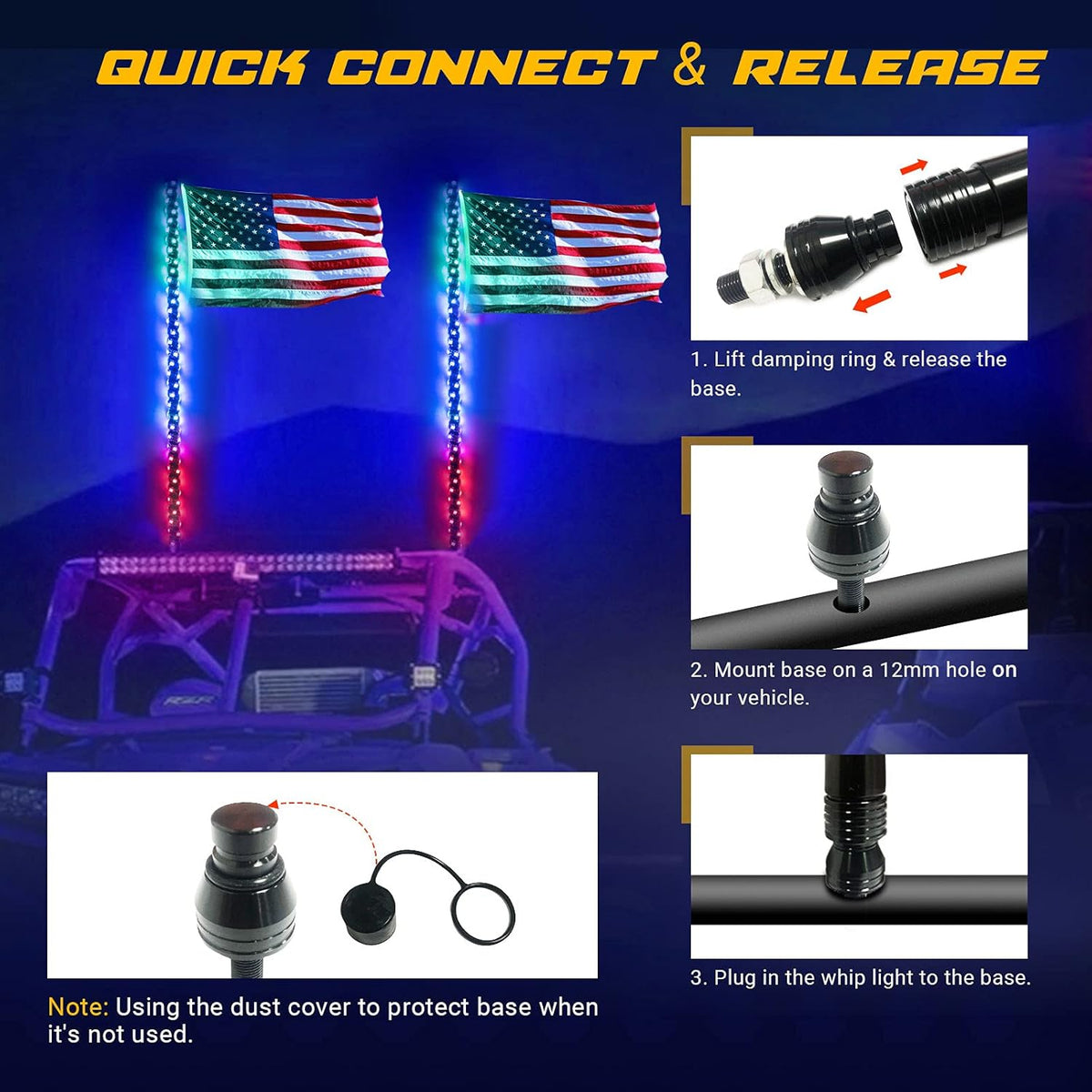 2Pcs 4FT Spiral LED Whip Lights for UTV ATV T481