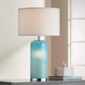 Blue Art Glass Table Lamp with Off White Drum Shade Z57019