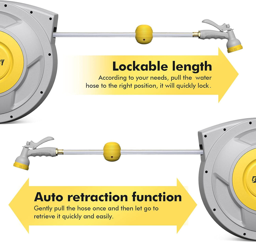 Retractable Garden Hose Reel, Wall Mounted, 180° Swivel Bracket B50256