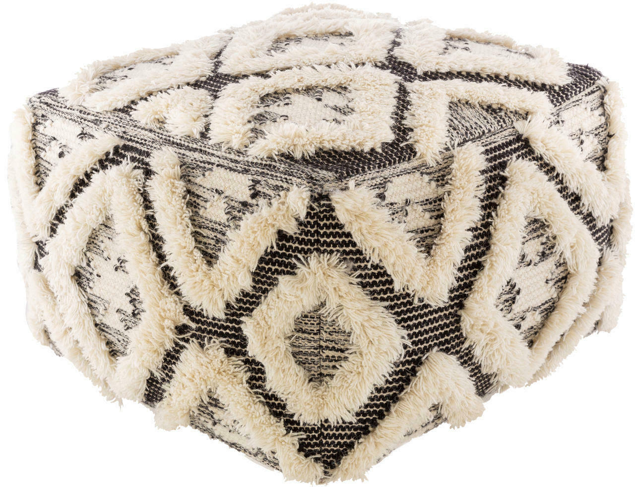 Black Cream Handmade Wool Pouf P163
