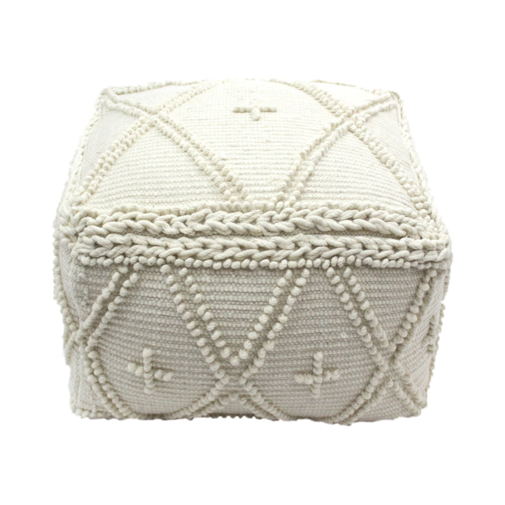 White Wool Cotton Square Pouf P678