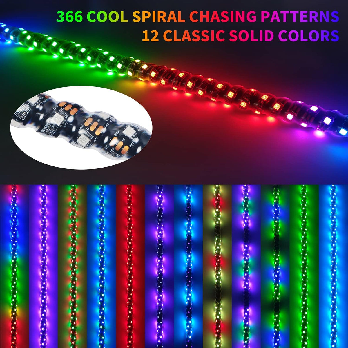 2Pcs 3FT Spiral LED Whip Lights for UTV ATV V95717