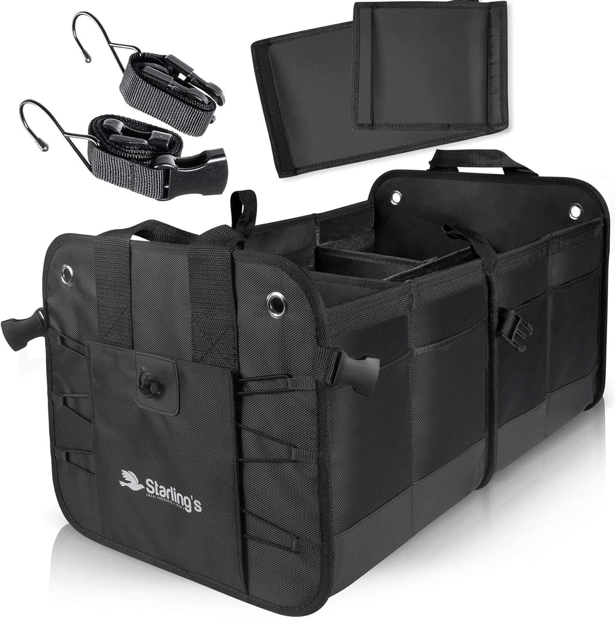 Black 2 Compartments Car Trunk Organizer Pack of 2 J5700
