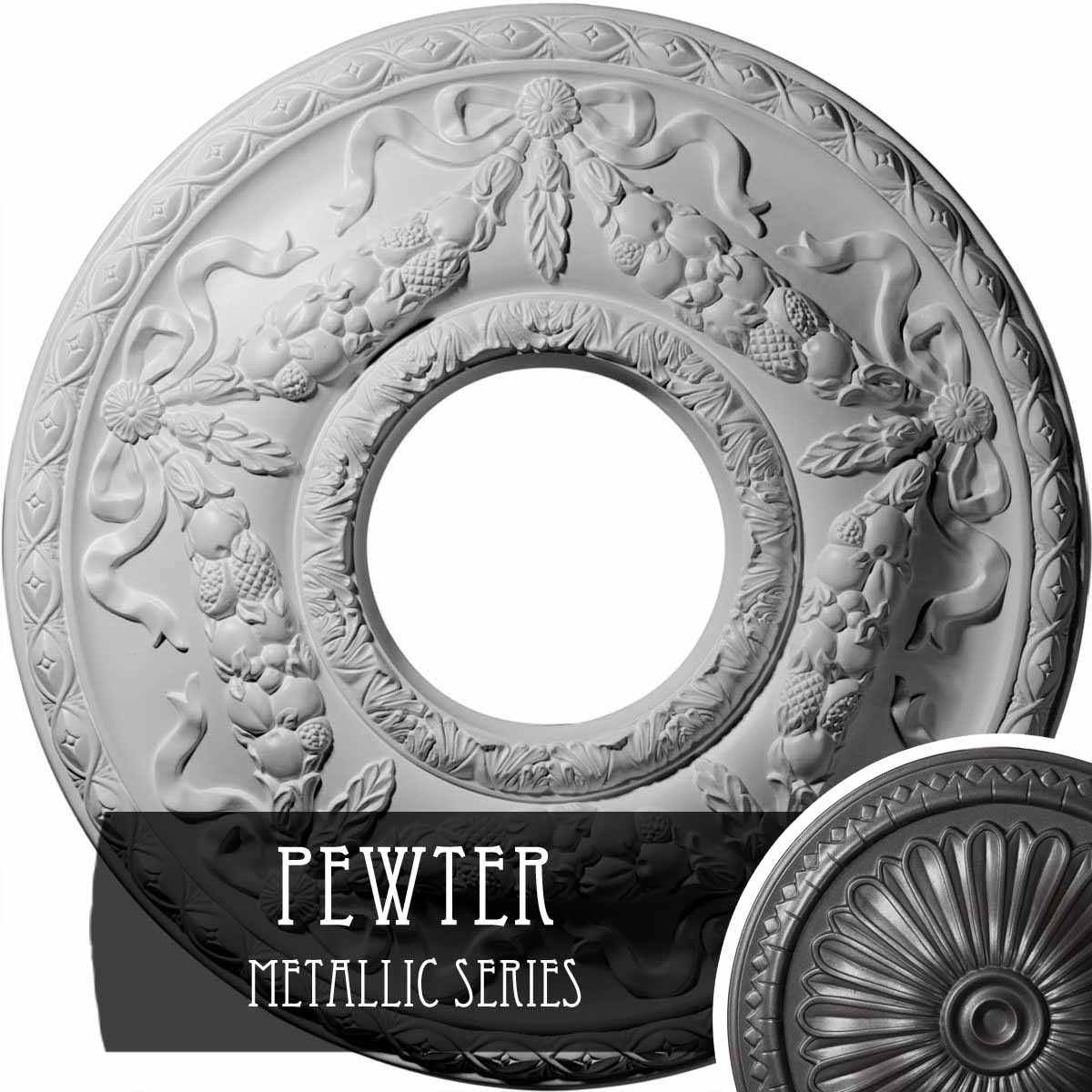 22 1/8x22OD x 7 1/4x22ID x 1 3/4x22P Ceiling Medallion Hand-Painted Pewter P399742
