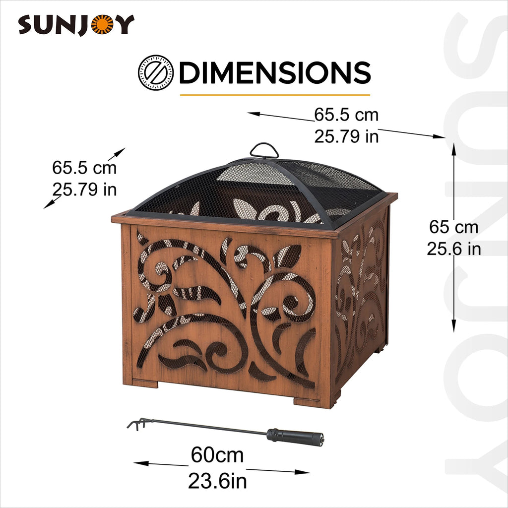 26 Inch Wood Burning Fire Pit with Steel Mesh Spark Screen and Fire Poker V899