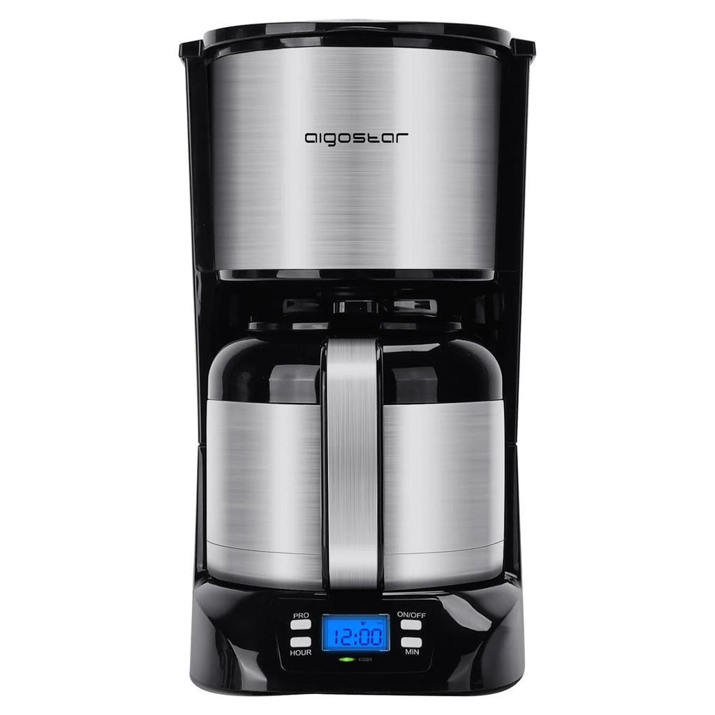 Black Stainless Steel Thermal Coffee Maker with Timer and Reusable Filter Q3497