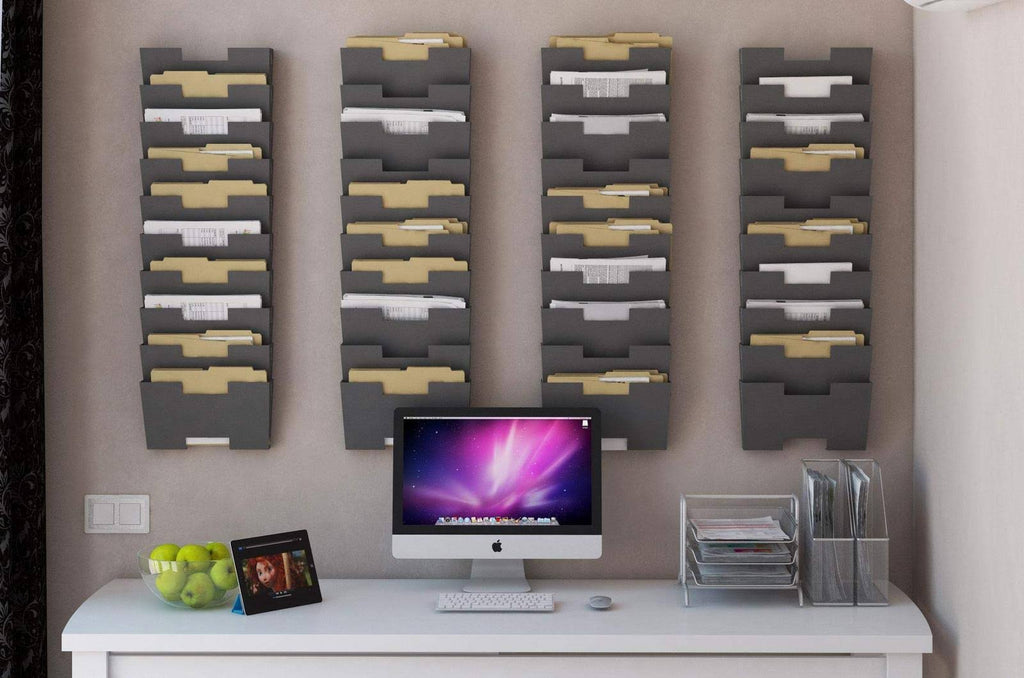 Gray Wall Mount Steel Vertical File Organizer 10 Sectional Modular X70831