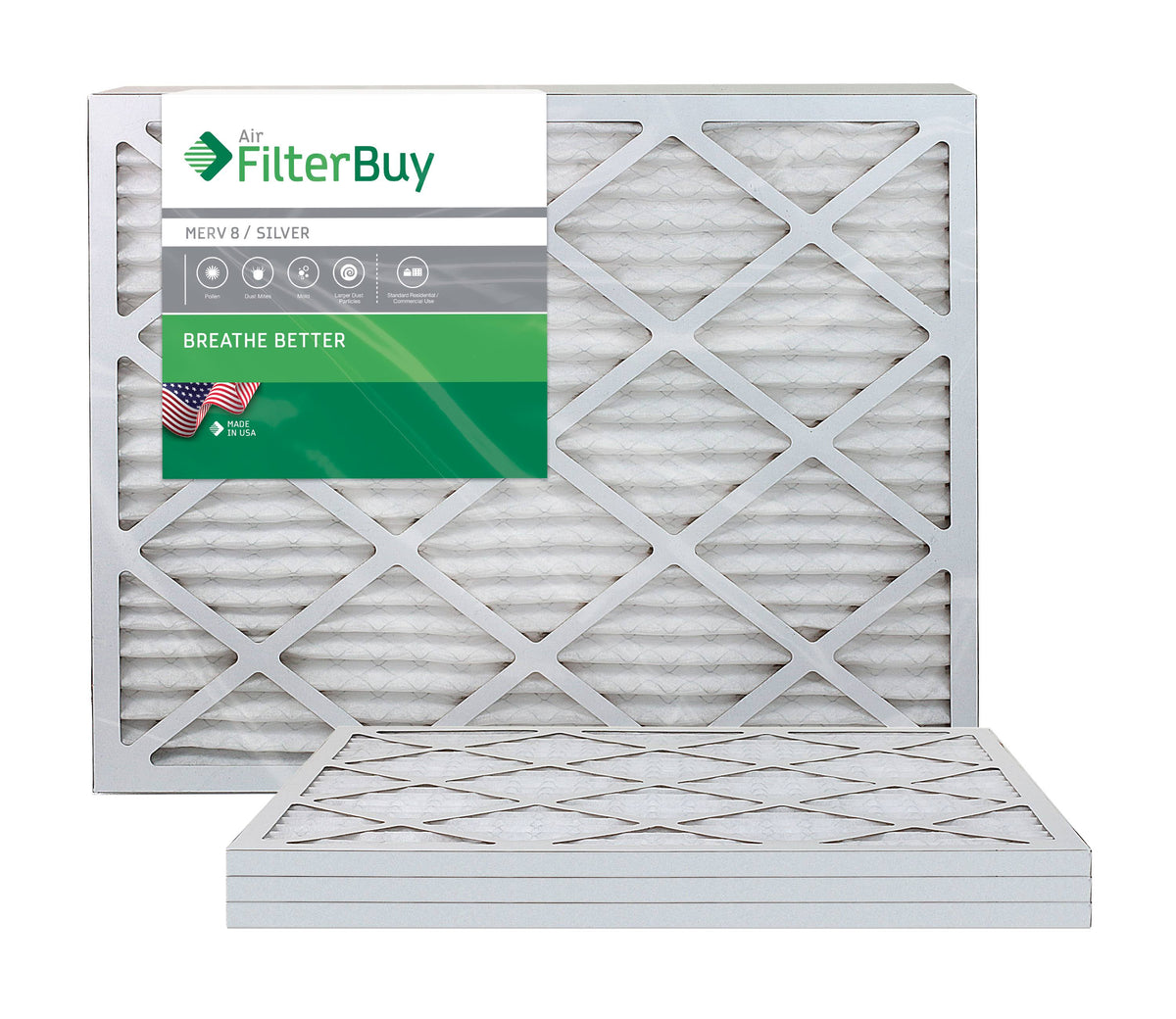 Silver MERV 8 30x36x1 Pleated AC Furnace Air Filter, Pack of 4 E5970