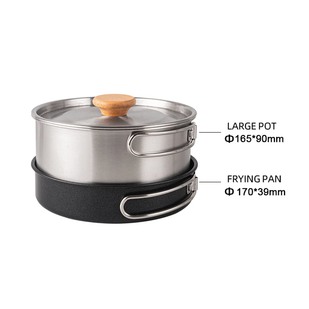 Stainless Steel Camping Cookware Set with Pot Frying Pan Kettle U79713