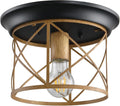 Rustic Flush Mount Ceiling Light with Hand Paint Wood Finish Vintage Industrial Metal Cage Ceiling Lamp E26 Base O6464