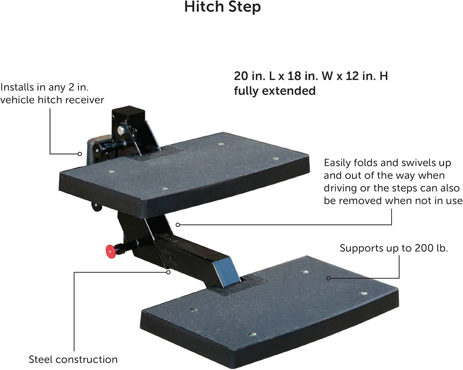 Dog Hitch Step for 2 Inch Vehicle Hitch, Folds Down, Supports Pets up to 200 lb O239