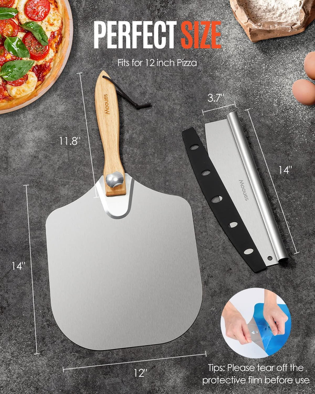 12 inch Aluminum Pizza Peel with Wood Handle I7939
