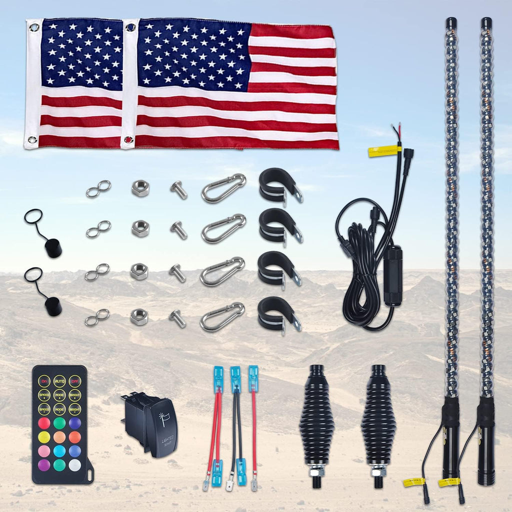 2Pcs 3FT Spiral LED Whip Lights for UTV ATV V95717