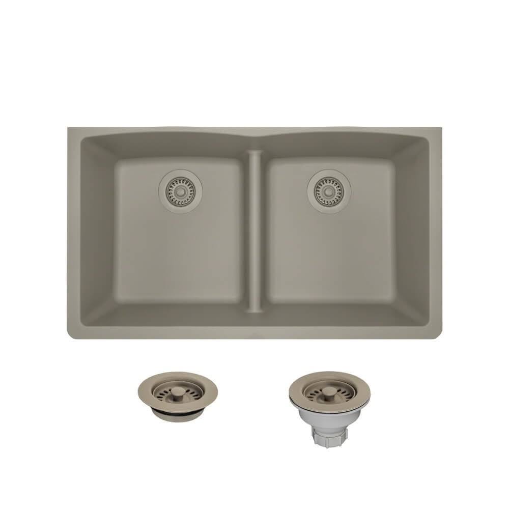 White Double Bowl Quartz Kitchen Sink B8452