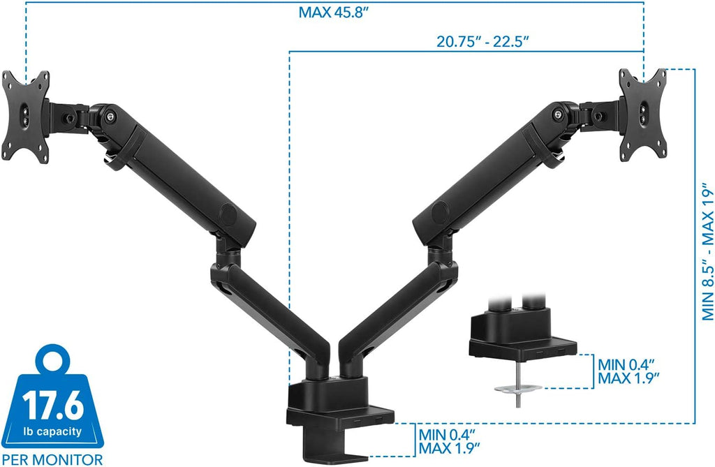 Dual Monitor Arm Mount Desk Stand, Height Adjustable, Fits Two 24 27 29 30 32 Inch VESA 75 100 Screens O4574