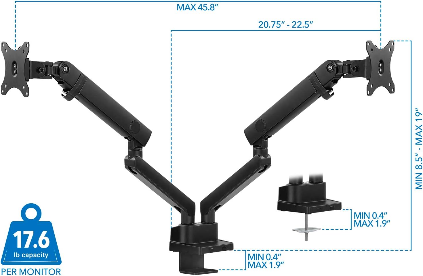 Dual Monitor Arm Mount Desk Stand, Height Adjustable, Fits Two 24 27 29 30 32 Inch VESA 75 100 Screens O4574