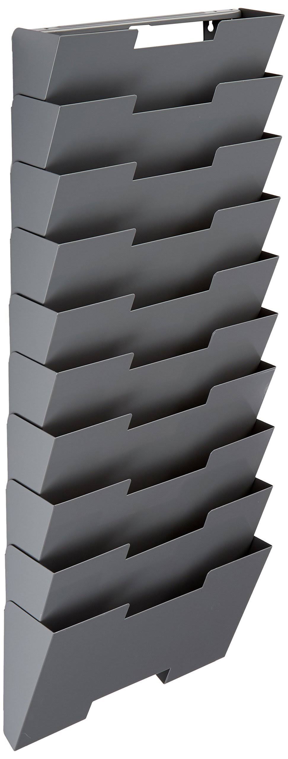Gray Wall Mount Steel Vertical File Organizer 10 Sectional Modular X70831
