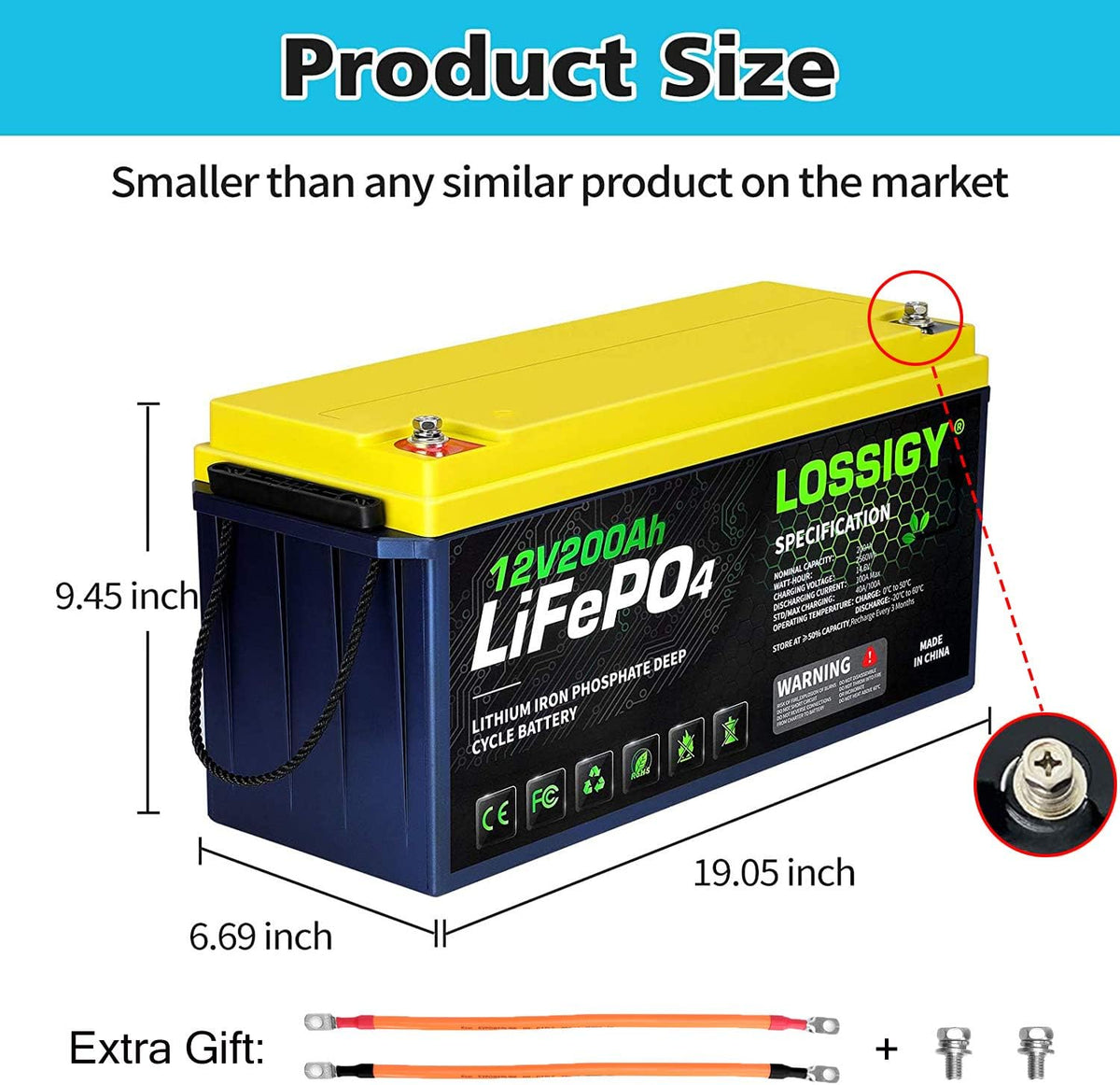 LiFePO4 Battery 12V 200Ah Deep Cycle Lithium Ion Battery with 100A BMS S47886