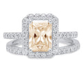 Emerald Cut Brown Morganite 18k White Gold Ring Band Set Size 3.5 C300732