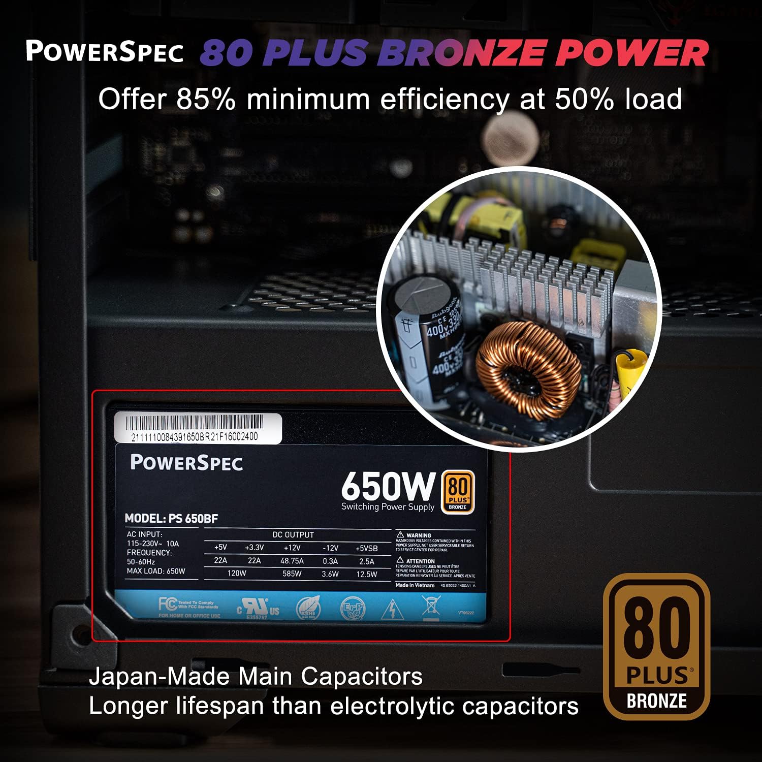 650W 80 Plus Bronze Non-Modular ATX Power Supply D6470