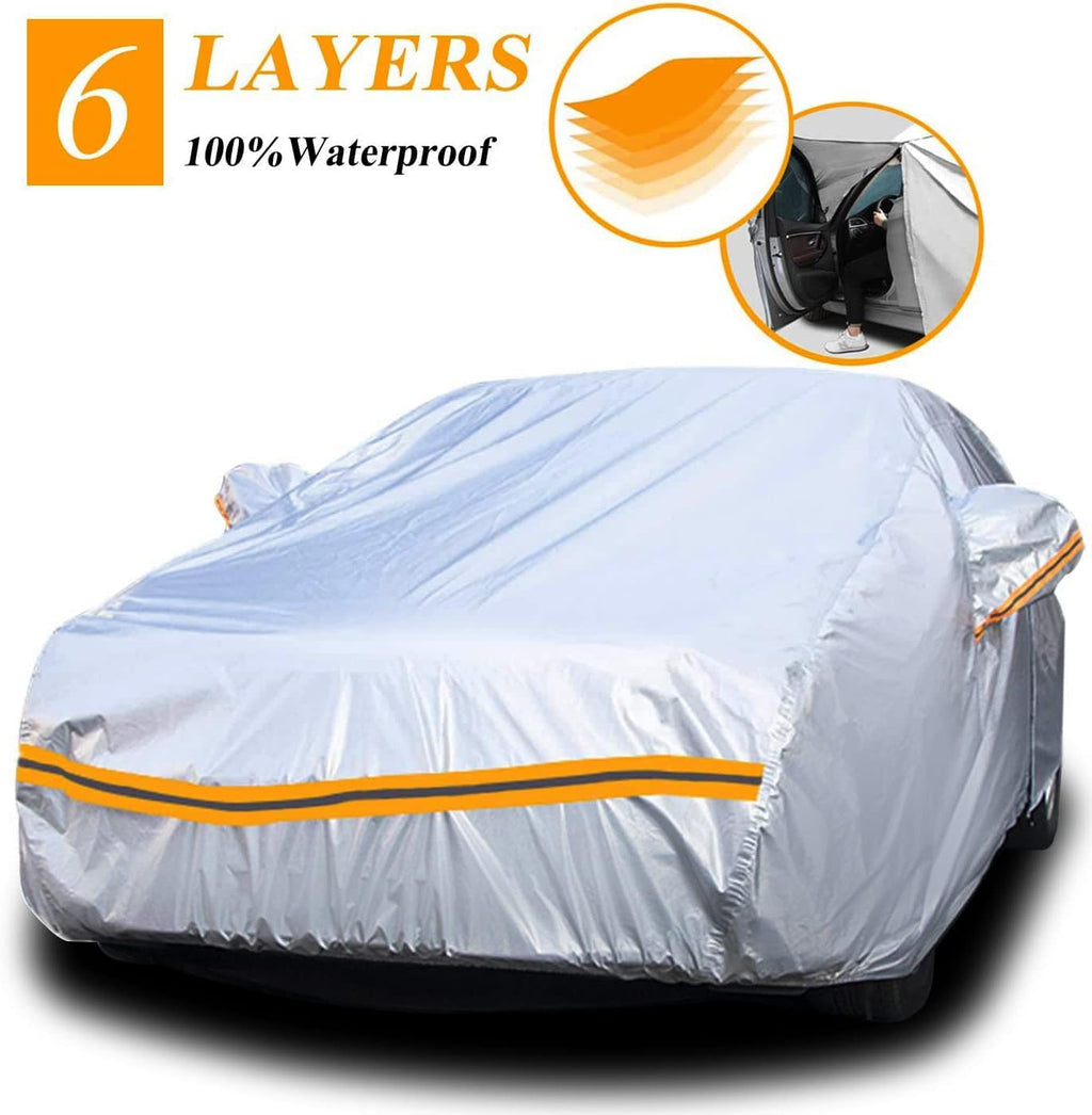 6 Layers Waterproof Hatchback Car Cover with Zipper Cotton E413