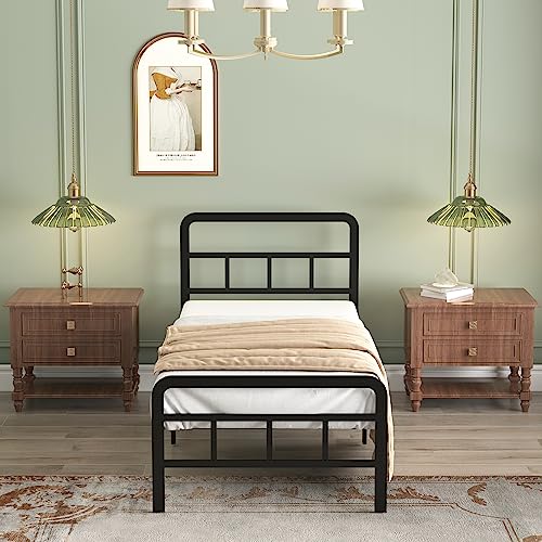 Black Metal Platform Bed Frame with Headboard and Footboard M6855