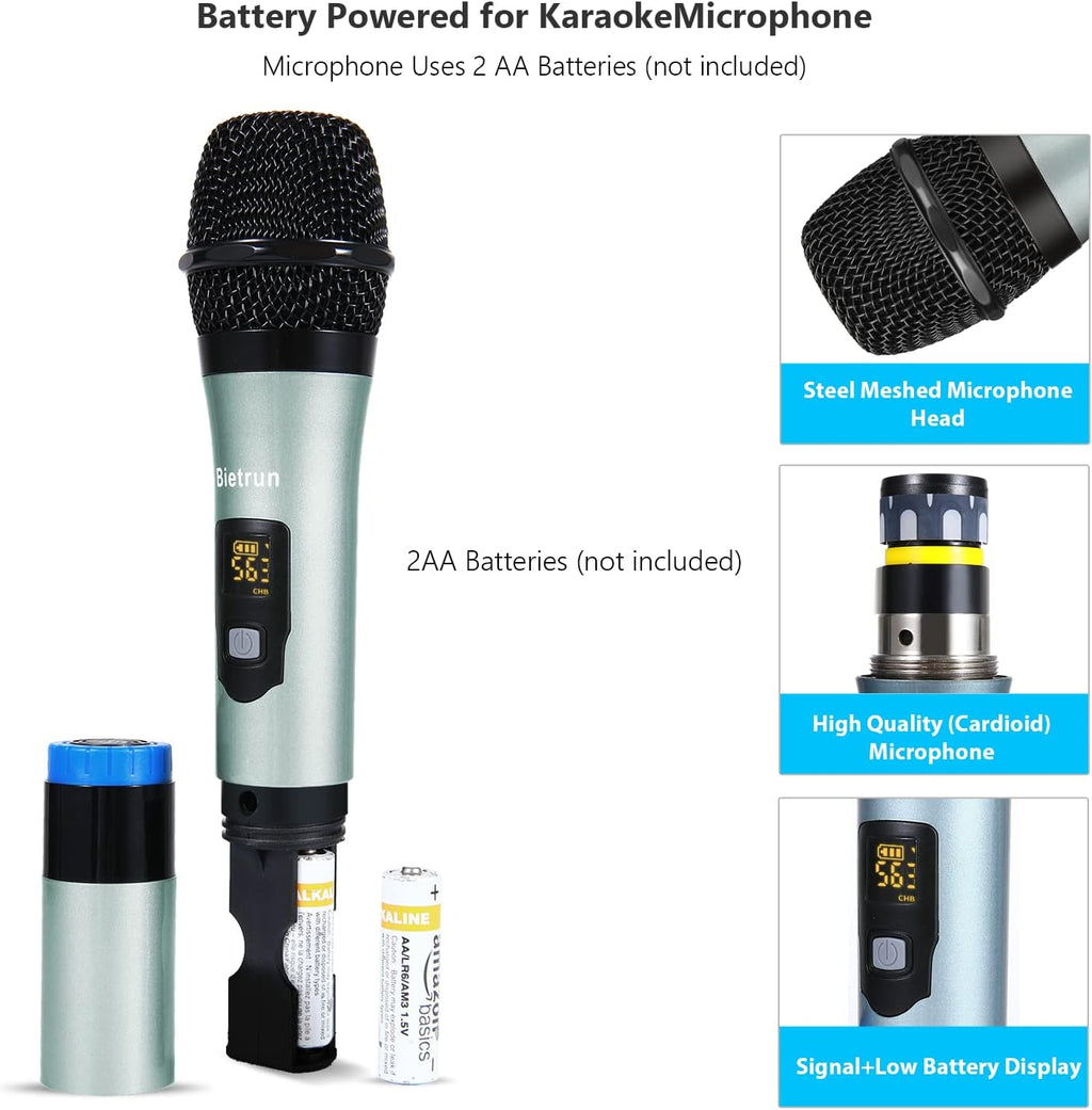 UHF Dual Channel Wireless Microphones with Bluetooth, Metal Cordless Handheld Dynamic Mics Z584725