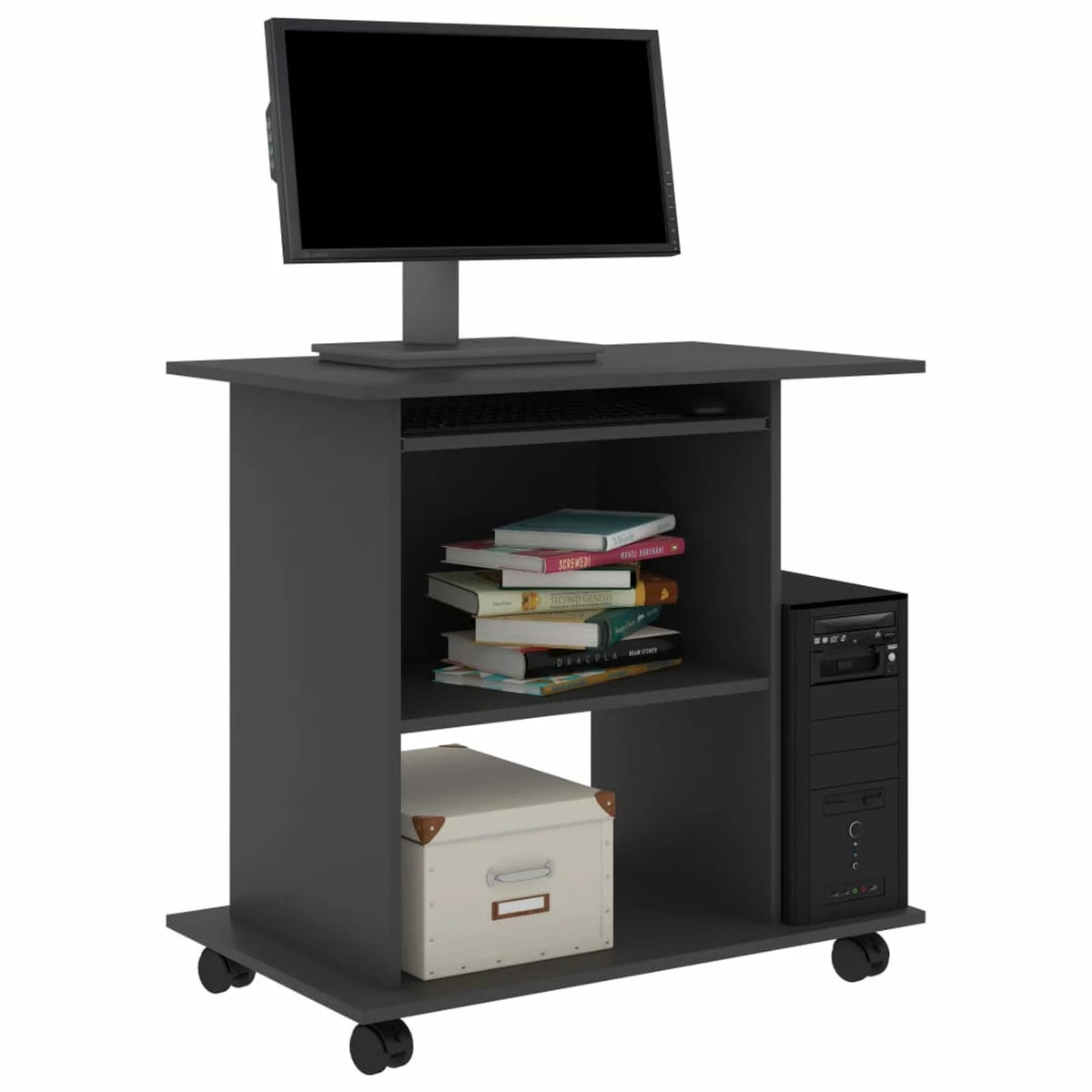 Gray Computer Desk with Keyboard Tray and CPU Tower 31.5 x 19.7 x 29.5 Inches W453