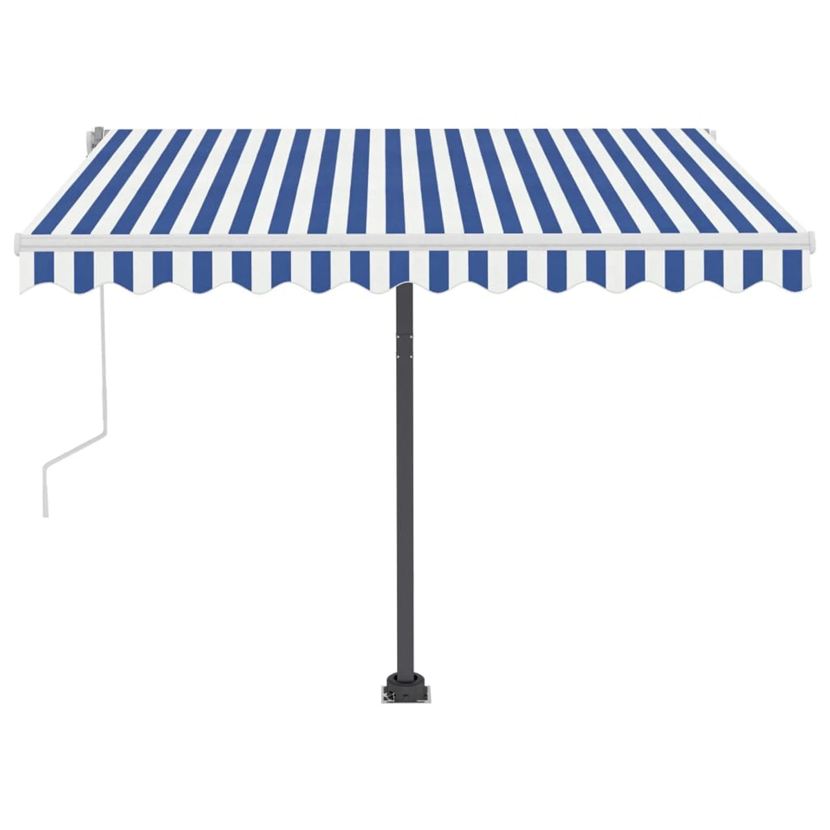 Freestanding Manual Retractable Awning with Base Outdoor Canopy Sunshade Shelter Blue and White 118.1 x 98.4 Inches R1897