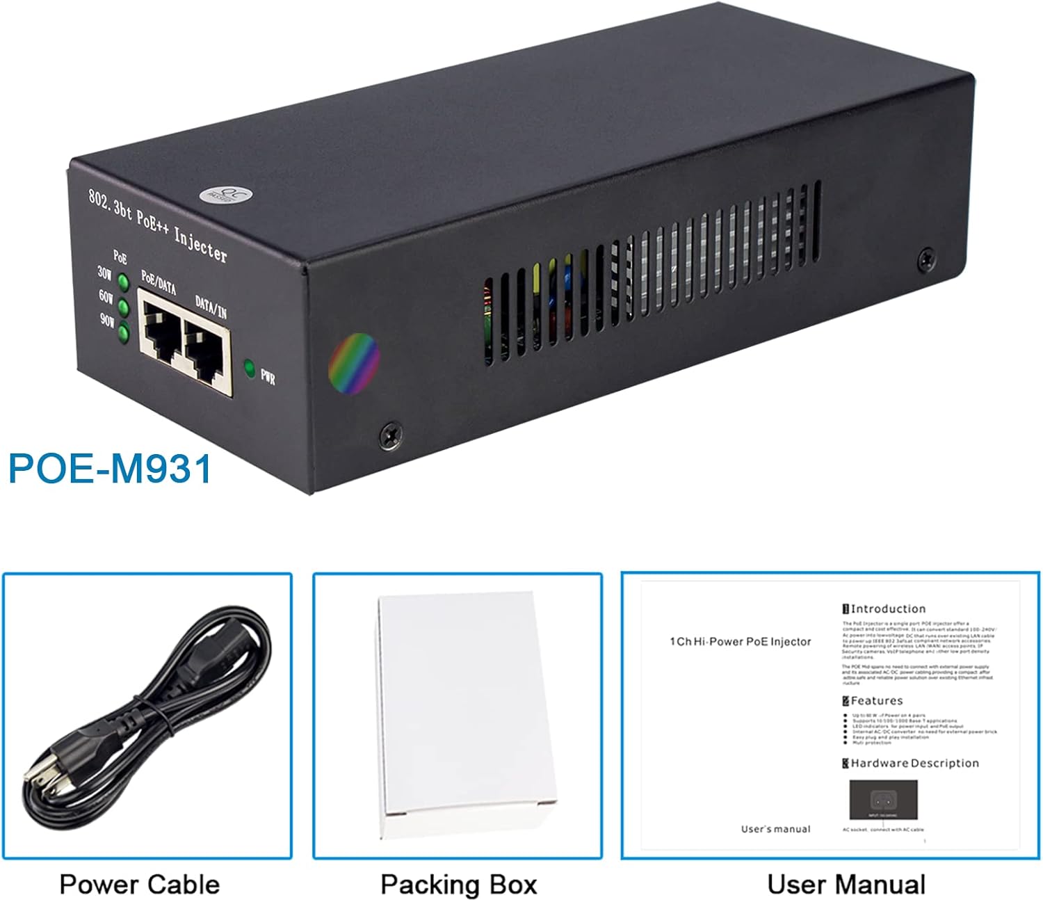 PoE Injector Adapter 95W Gigabit Ultra PoE++ Injector Metal housing O646