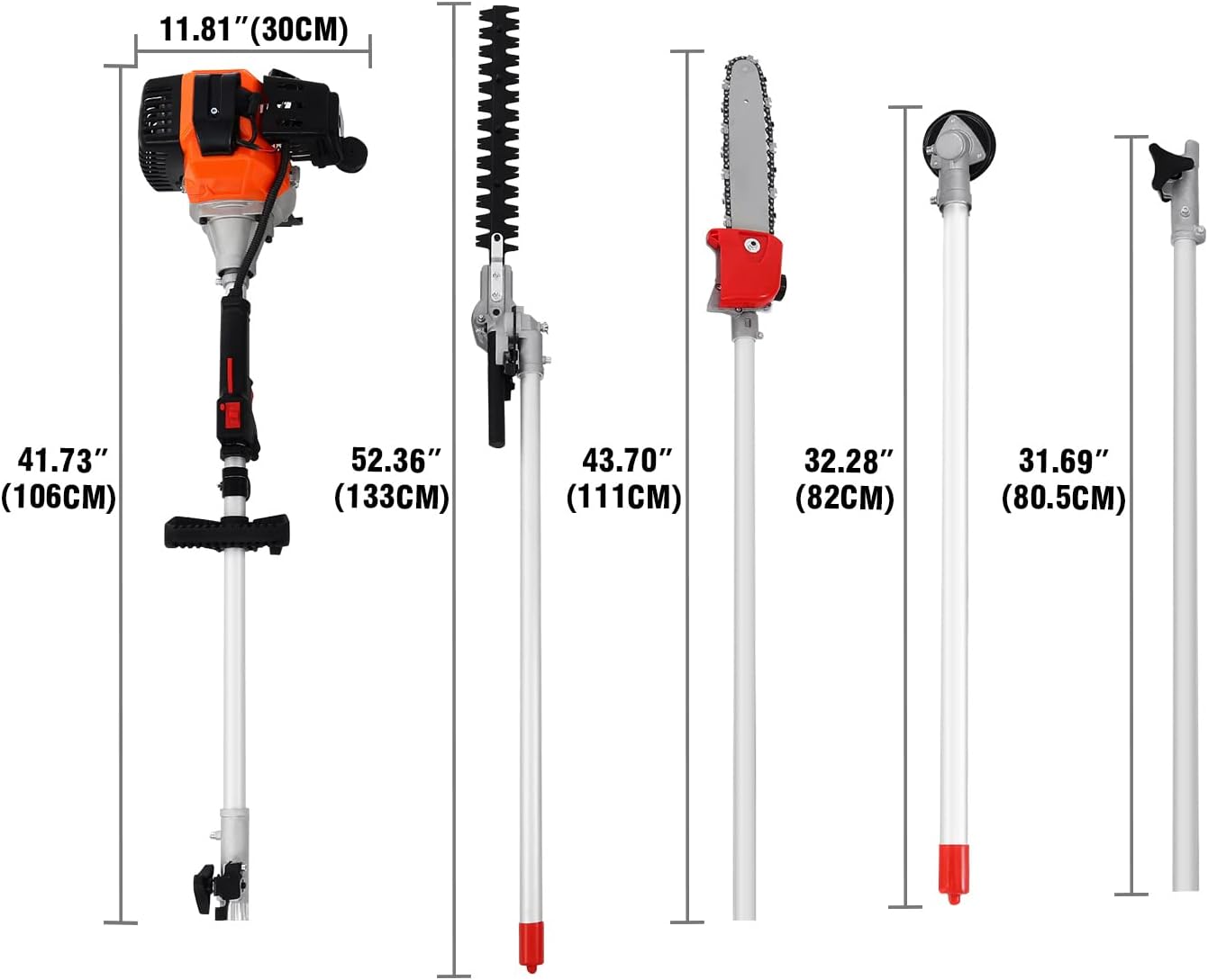 52CC 5 in 1 Gas Pole Saw Hedge Trimmer Straight Shaft Brush Cutter with Extension Pole D802