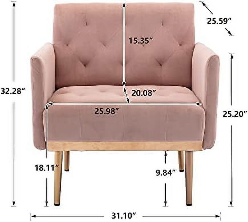Pink Velvet Single Sofa Arm Chair with Metal Legs V93359