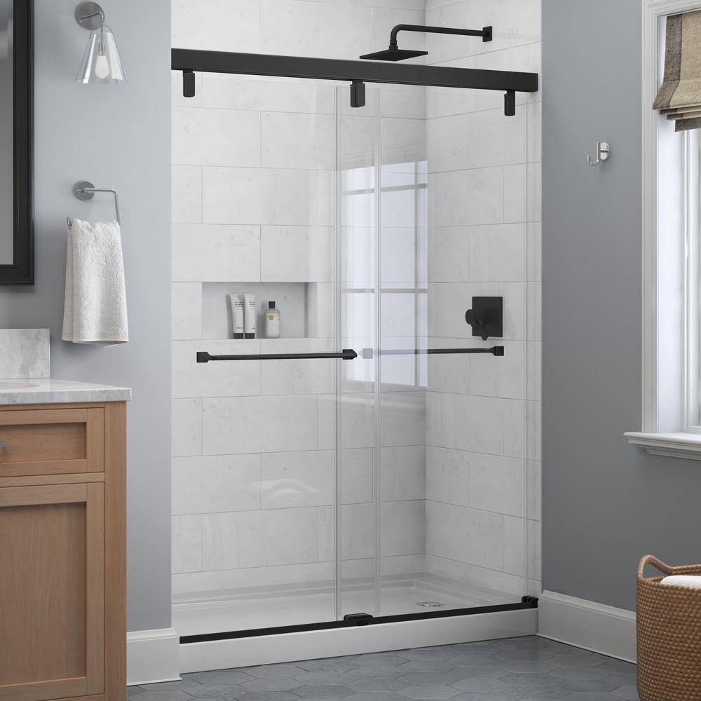 Matte Black Frameless Sliding Shower Door with Clear Glass T594