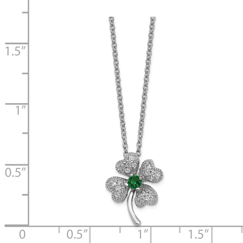 Green Glass & CZ 4-leaf Clover Necklace T392401