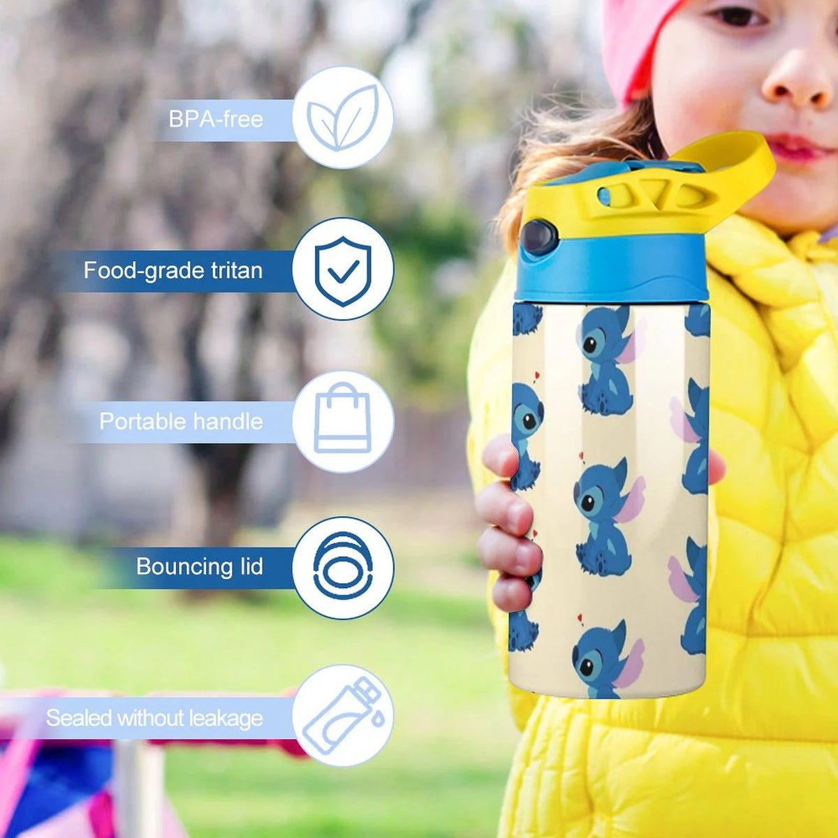 Animal Stitch Cartoon Children's Water Bottle Vacuum Insulated Stainless Steel Cup With Straw Toddler Thermoses T589874